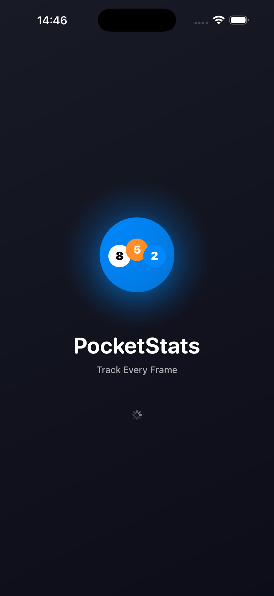 PocketStats splash screen with billiard ball logo