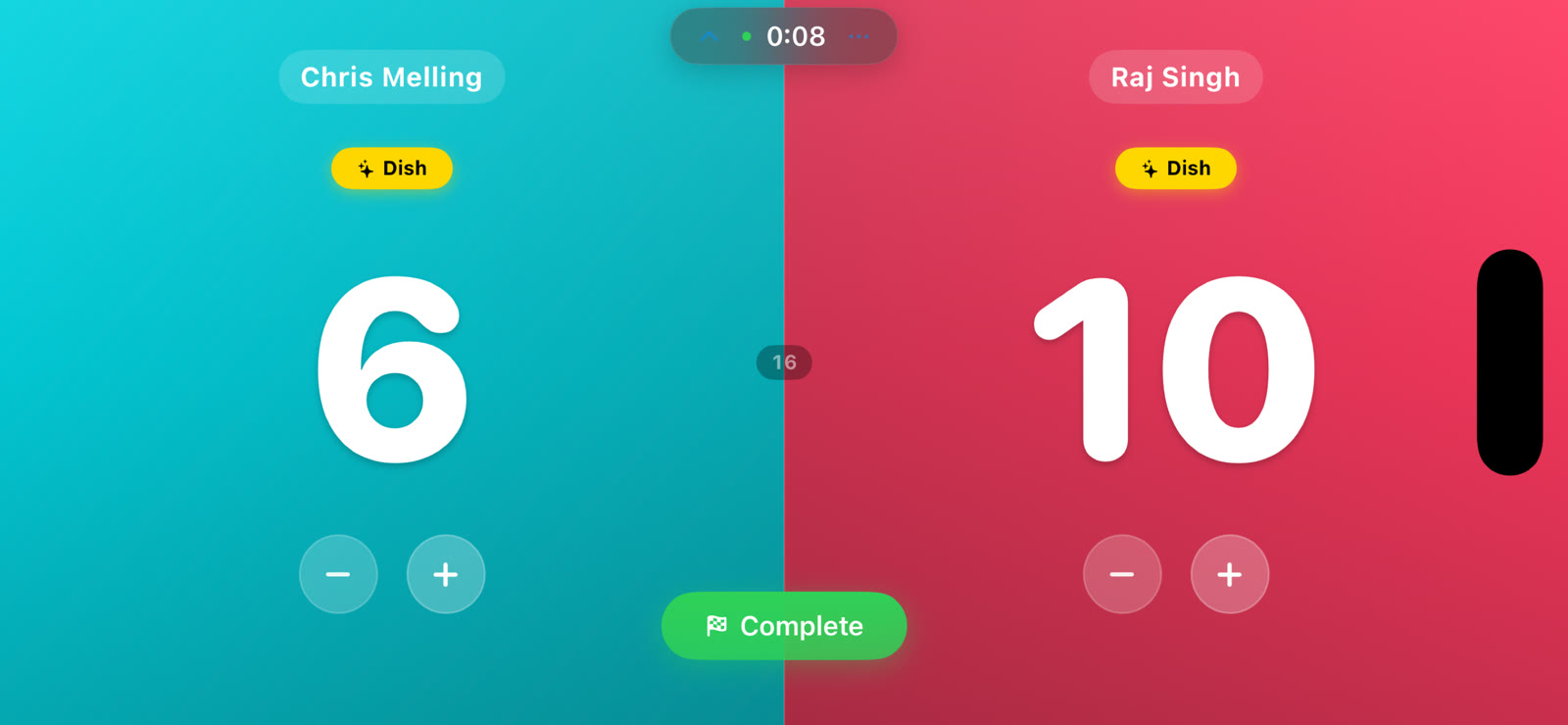 Landscape live scoreboard, 6-10, with dish buttons
