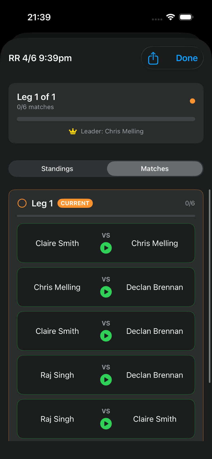 Round robin fixtures list with open games